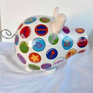 Vintage SALT & PEPPER POTTERY PIGGY BANK Colorful Polka Dot Piggy Bank